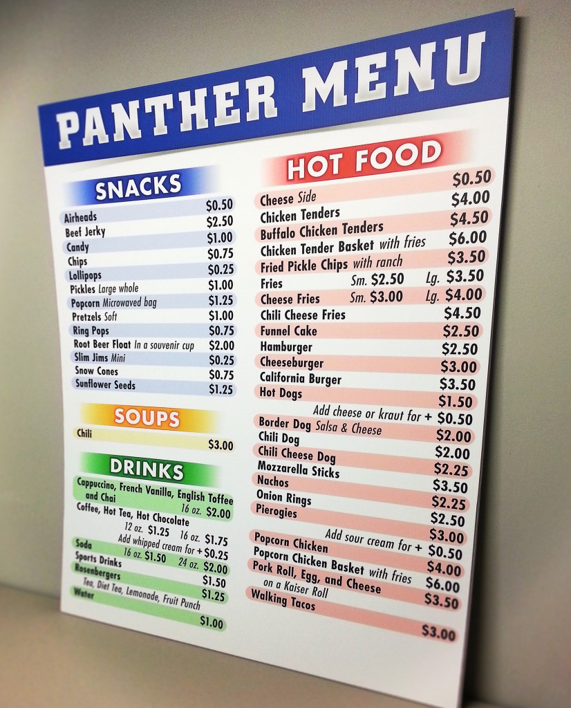 QMFA Panther snack stand menu