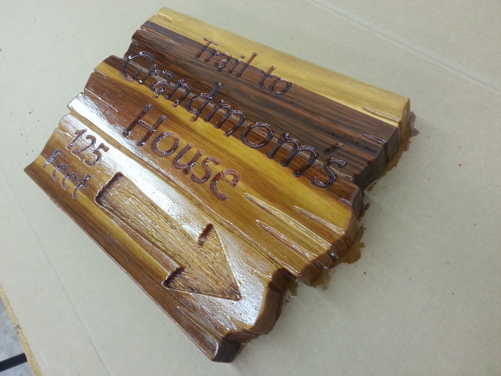Carved House Sign Stained