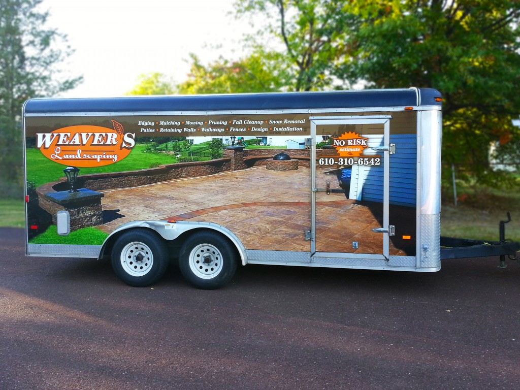 Work trailer vinyl wrap and lettering
